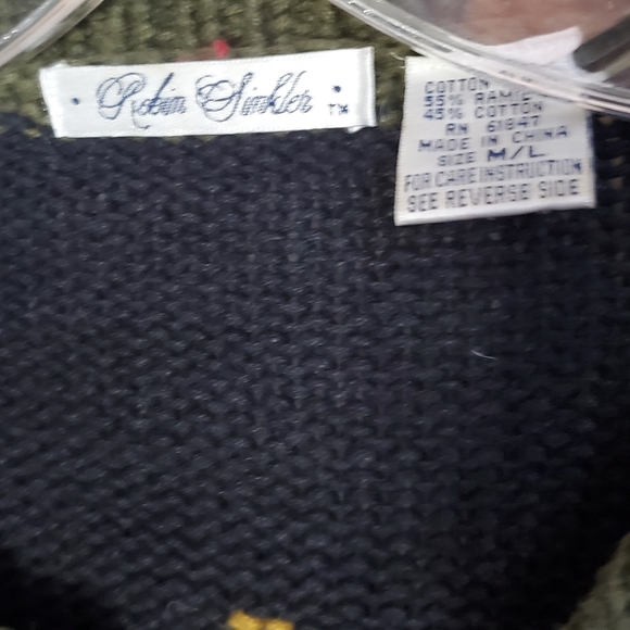 Vintage Robin Sinkler sweater woman's M/L cotton blend cardigan floral design - Picture 4 of 7